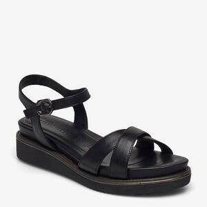 Tamaris‎ Christa Black Leather Buckle Sandals Flats Strappy NEW Size 42 (US 11)